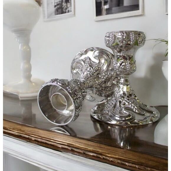 Vtg 2 Godinger Baroque Silver Plated Ornate Grapevine Candlesticks 5 Inch - Picture 2 of 13